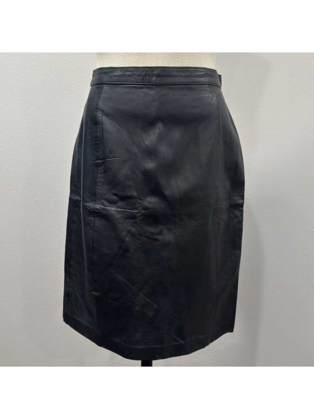 Compagnie Internationale Express Leather Pencil Skirt Womens Sz 13/14 Black Midi